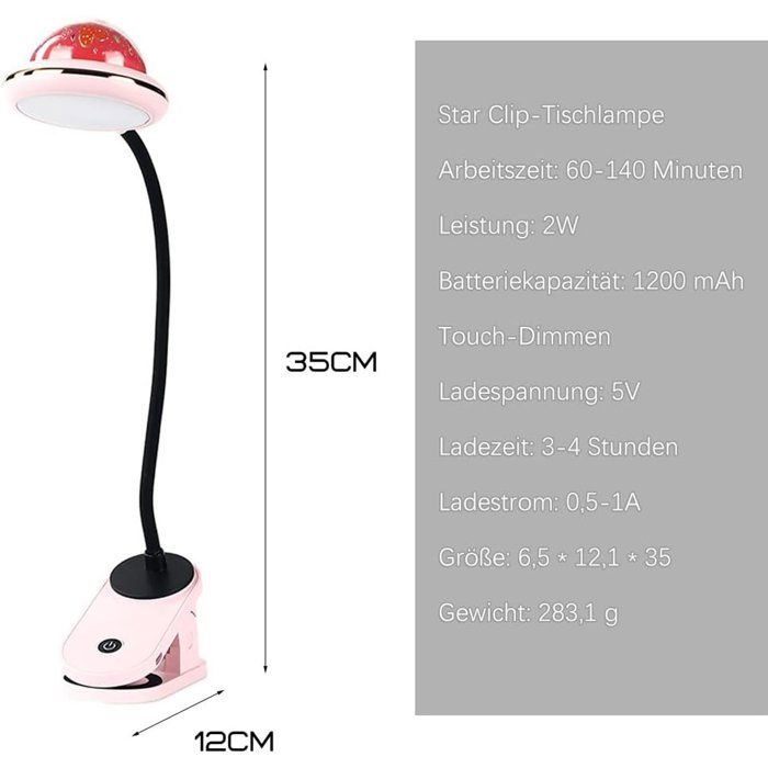 Lampe à pince pour enfants, lampe de lecture LED rechargeable par USB avec projection d'étoiles,lampe de chevet à col de cygne