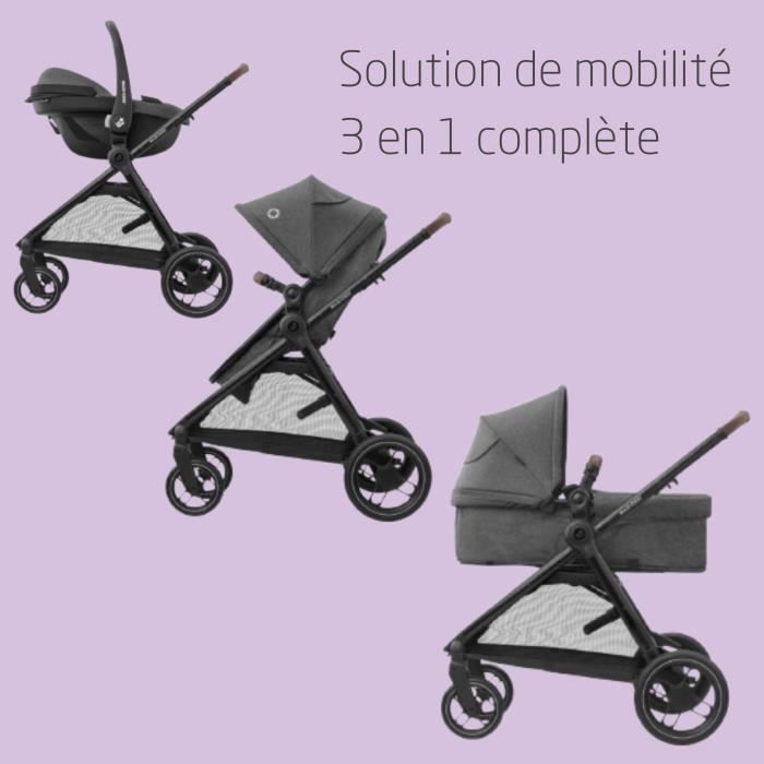 MAXI-COSI ZeliaS 3-in-1 Stroller Trio, Carrycot + Cabriofix S i-Size Car Seat + Changing Bag + Rain Cover, 0-22kg, Dark Grey