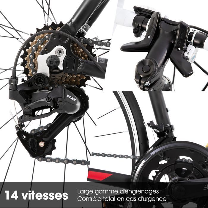 Hiland Véloe Route Course 700c racefiets voor in de stad - Racefiets met 14 versnellingen - Maat L - Zwart