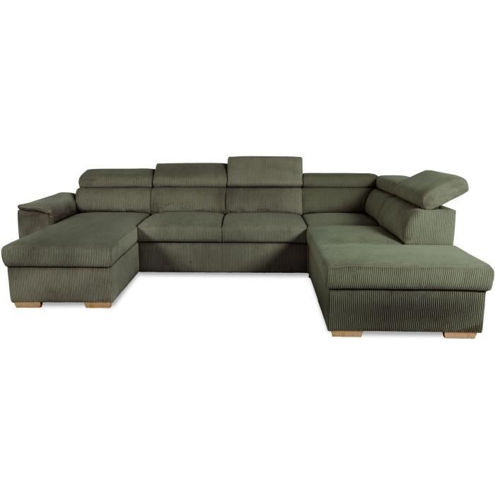 DAYTONA 5-6 seater panoramic corner sofa bed - Khaki corduroy - With storage - W 326 x H 94 x D 216 cm