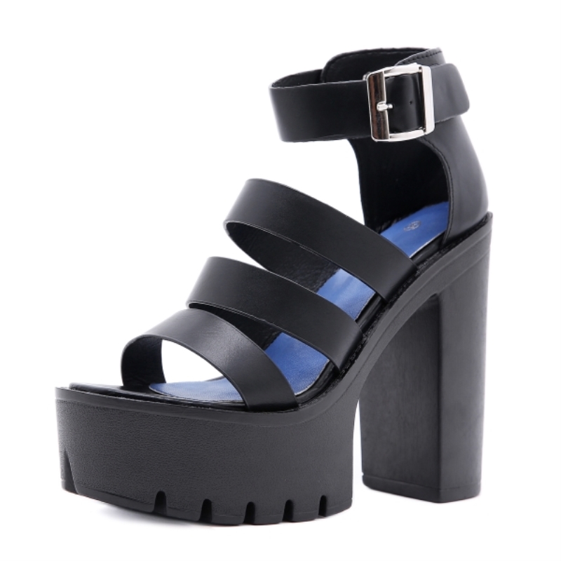 Sandales compensées à talons épais pour femmes, chaussures à plateforme tendance et décontractées, chaussures d'été pour femmes, chaussures à talons hauts à boucle