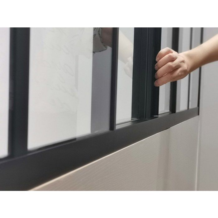 Mampara de cristal corredera de aluminio con recubrimiento de polvo negro, 120x105 cm - RAVENA