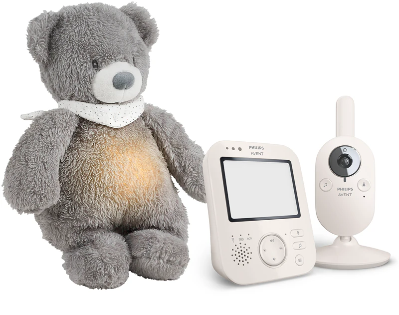 Monitor de Bebê Philips Avent SCD891/26 + Conjunto de Presente para Bebê Ursinho Sonolento NATTOU Cinza 0m+