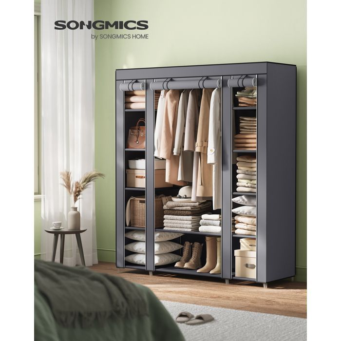 Armario SONGMICS XXL, armario de tela no tejida, 150 x 45 x 175 cm, gris LSF03G