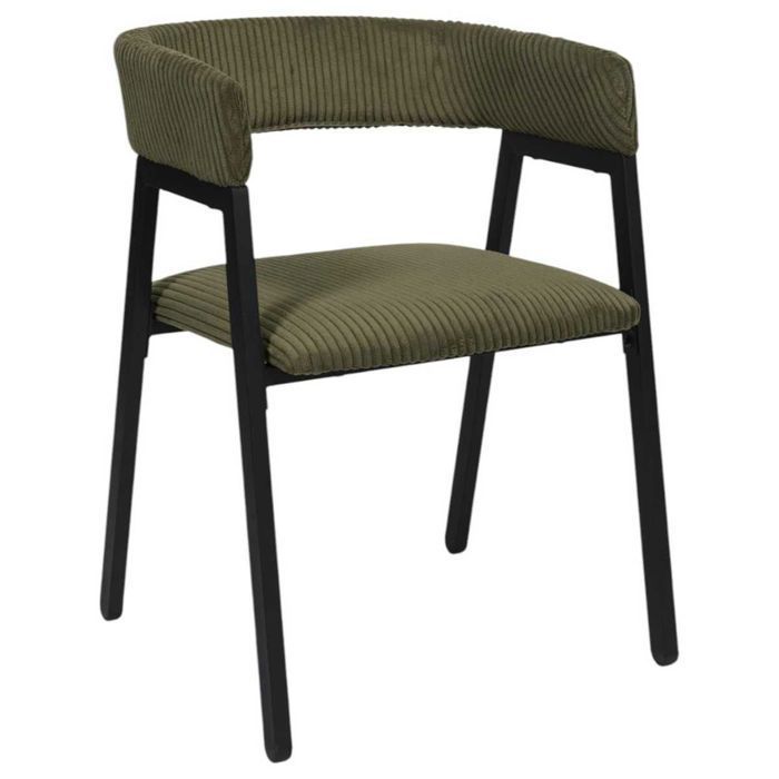 Lot de 2 fauteuils de table design en métal et velours côtelé coloris vert - AMORY