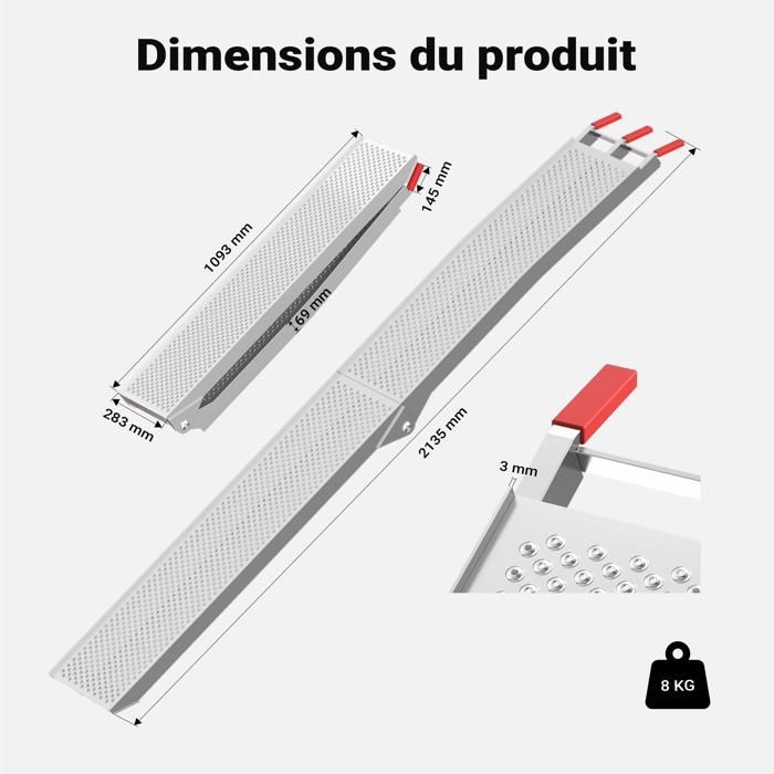 Rampa di carico pieghevole Wiltec 2150 x 280 mm – Portata massima 340 kg – Alluminio – Profilo forato – Rampa di accesso