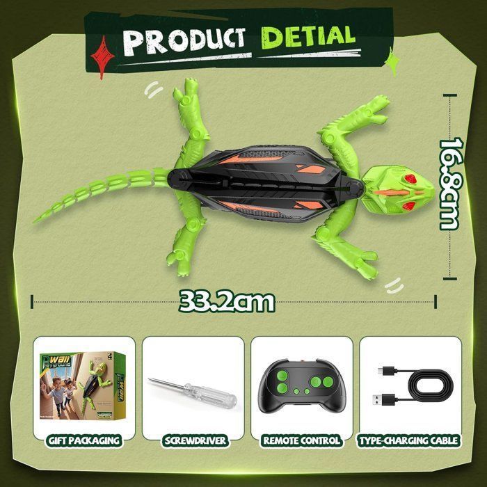 Remote Controlled Gecko - Remote Control Lizard with Light-Up Eyes - Climbs Walls and Ceilings - Toy for Children Ages 4-10+