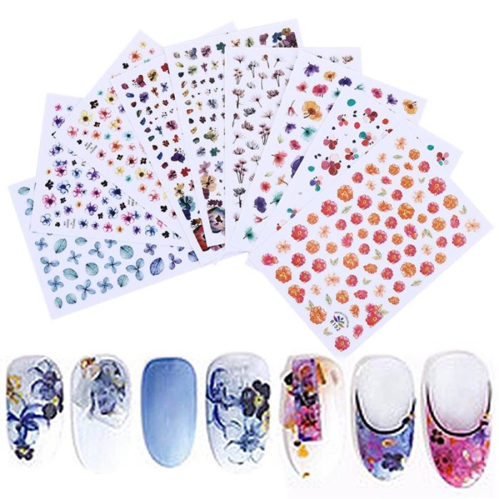 1 pièce de stickers autocollants décoratifs pour ongles, motif floral peint, style french manucure translucide. Accessoires pour ongles.
