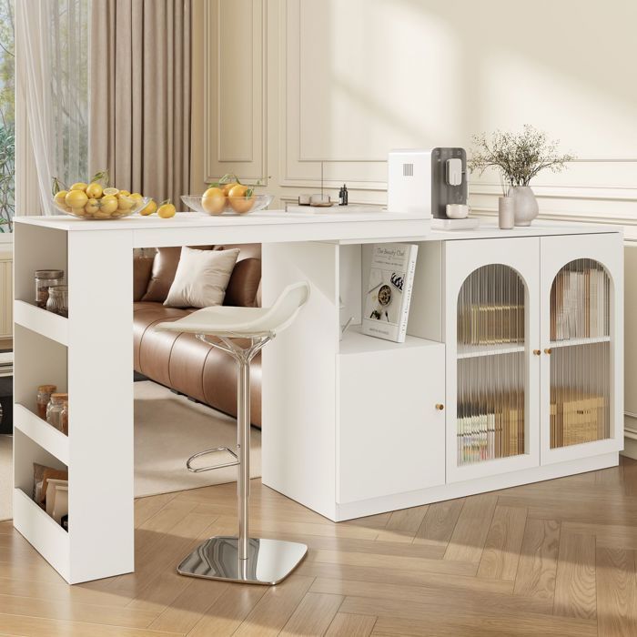 Table de cuisine 120x40, structure MDF moderne Table à manger, rotation 360°, rangement intégré, porte verre