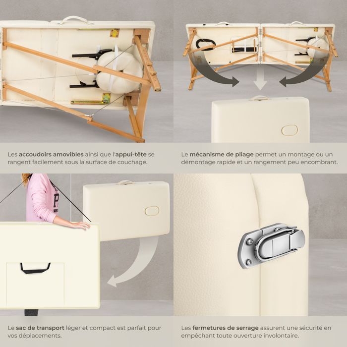Camilla de masaje - TECTAKE - DANIEL Camilla de tratamiento de 3 secciones con bolsa de transporte 210 x 95 x 84 cm - Beige