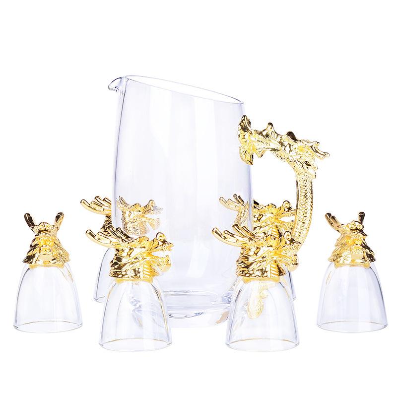 Distributeur de verres à liqueur rétro chinois à motif des douze signes du zodiaque, avec robinet et carafe.