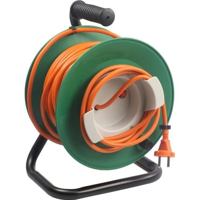 Carrete de cable eléctrico ZENITECH de 25 m - sin enchufe - con base metálica y disyuntor - 2x1,5 mm²