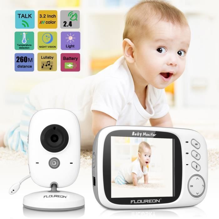 Babá eletrônica digital sem fio Floureon VB603 de 2,4 GHz com tela LCD de 3,2