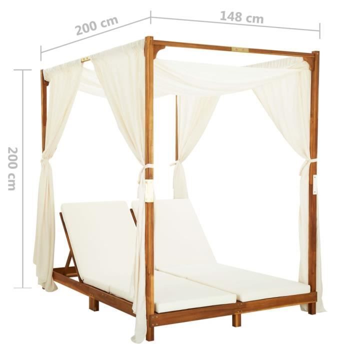 Chaise longue doppia con tende e cuscini - Crema - 148 x 200 x 200 cm