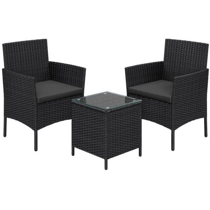 Set tavolo e sedie da giardino - SONGMICS - Nero e grigio - Superficie in tessuto PE