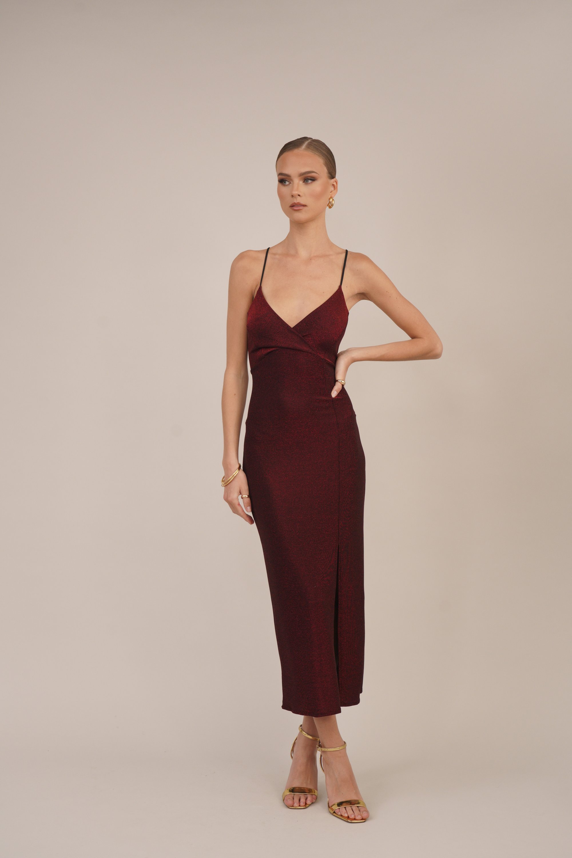 Robe midi argentée à paillettes WAL G. EXCLUSIVE NOUVEL AN - Robe cocktail / Robe de soirée - couleur vin