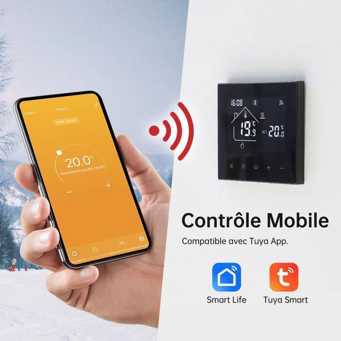 Intelligenter WLAN-Thermostat für Gasheizungen, Raumthermostate, programmierbarer Thermostat, Schwarz