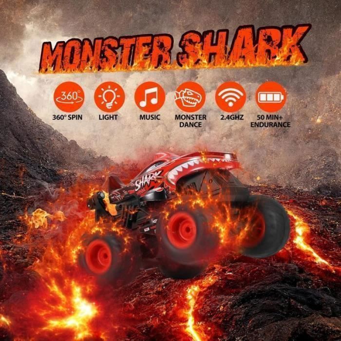 Carrinho de Controle Remoto - Caminhão Monstro Dinossauro - Função de Dança Aprimorada - 3 Modos de Luz - Manobras de 360°