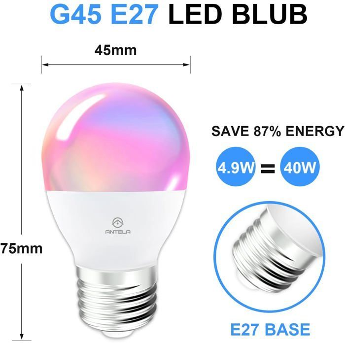 Bombilla inteligente WiFi FEBEST - E27 - 4,9 W - 470 lm - RGB+CCT - 2700 K-6500 K - Compatible con Alexa y Google Home