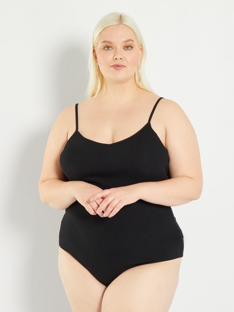 Geribbelde bodysuit - Zwart