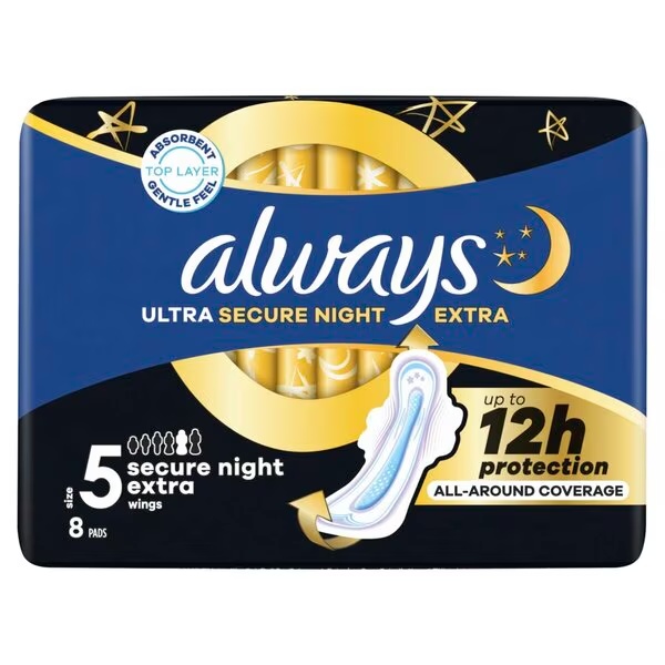 Always Ultra Secure Night Extra хигијенски улошци величине 5, 8 комада