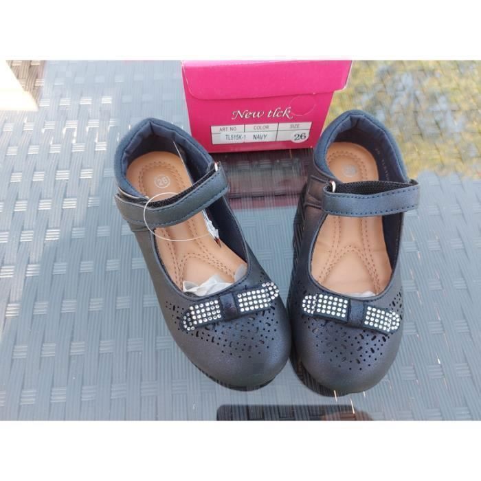Zapatos de niña - Bailarinas - Piel - Azul marino - Lazo - Diamantes de imitación - Tallas 25 a 30