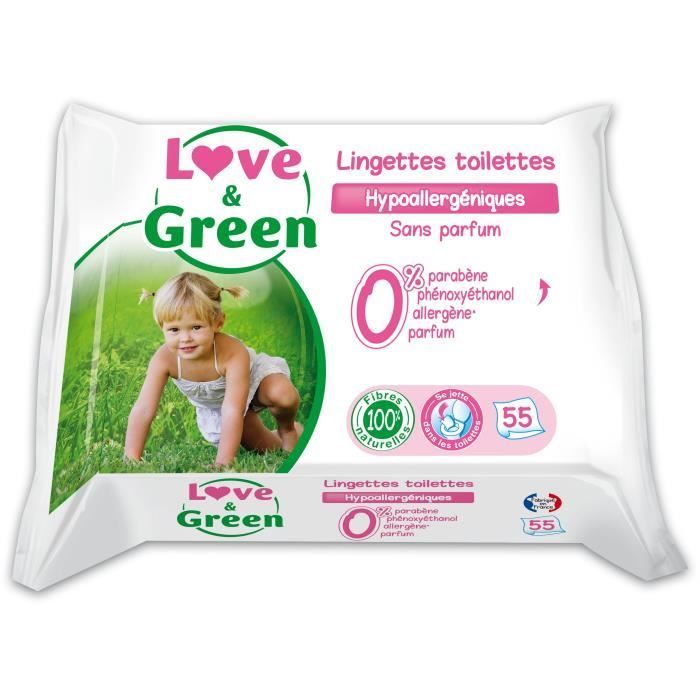 Love & Green Unscented Toilet Dispersible Wipes x55