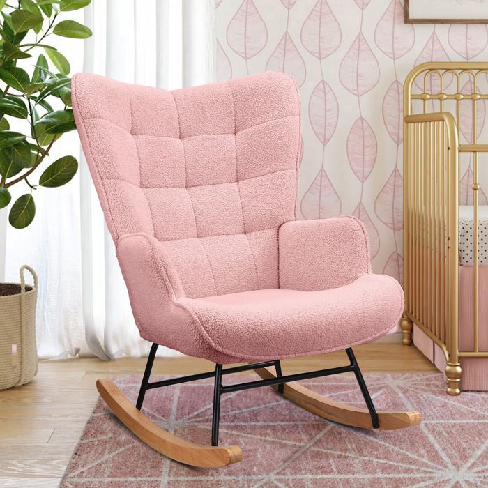 Fauteuil à Bascule - SOMUBI - Teddy Plush - Rose - Rembourré - Design Scandinave Moderne