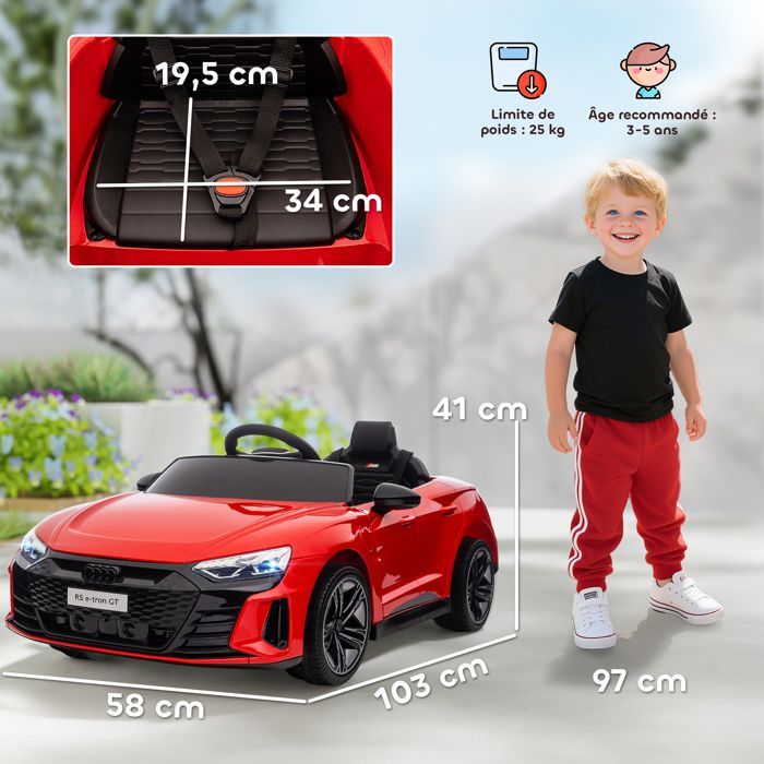 Coche eléctrico - HOMCOM - Audi RS E-tron GT de 12 V con licencia para niños, control remoto con sonidos - PP - rojo