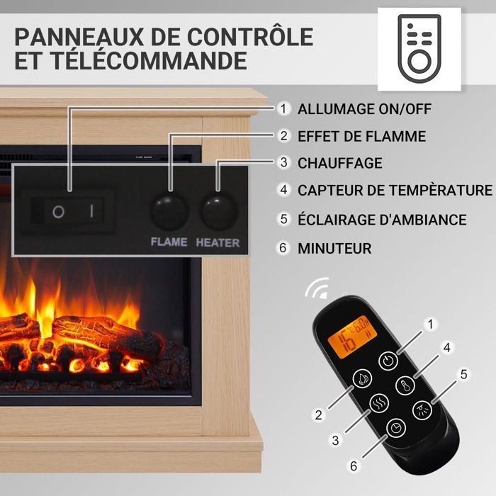 Cheminée électrique BALDERIA Phanos - Cheminée sur pied - Chêne clair