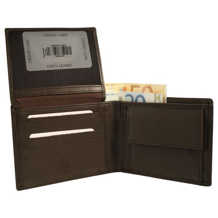 Cartera para hombre - Akzent - Piel auténtica marrón - Formato horizontal compacto - 10 ranuras para tarjetas