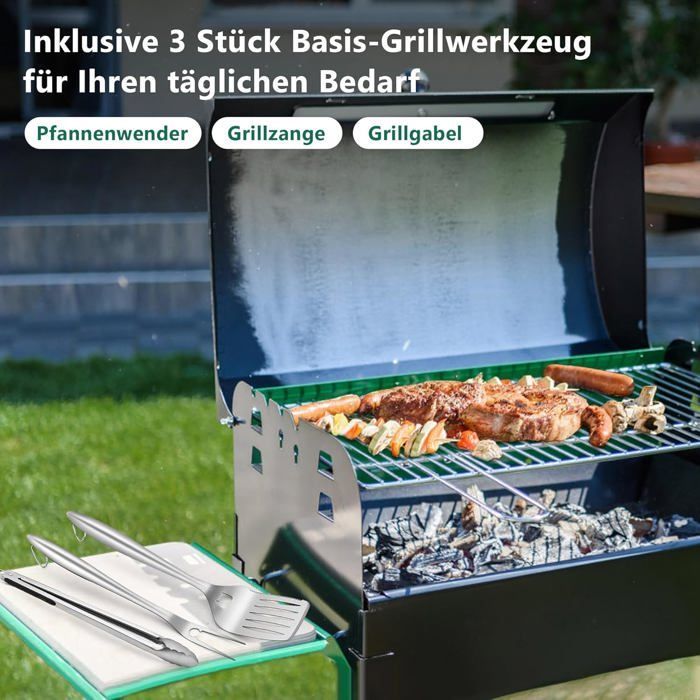 Accesorios para barbacoa, juego de 3 piezas de acero inoxidable, utensilios para barbacoa, accesorios para barbacoa con pinzas.