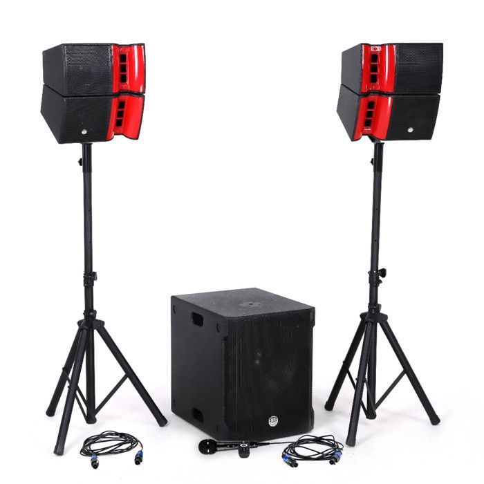 Complete DJ sound system package BM SONIC BMS15-HORN 1200W, Satellite speakers, 38cm subwoofer with USB/Bluetooth, Cable supports