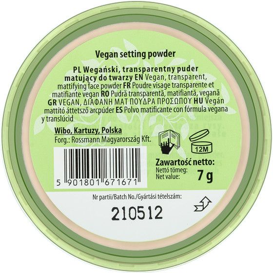Veganiška biri veido pudra Kompaktinės ir birios pudros