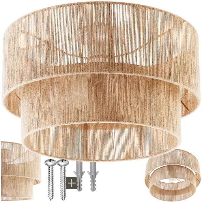 Plafondlamp - TECTAKE - LIGNEA LUX armatuur van gevlochten jutevezels en staal, bohemian stijl, 40W, 45 x 25 cm - Bruin