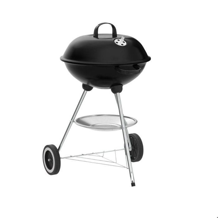 Barbacoa redonda de carbón - SunJas - Barbacoa móvil, parrilla portátil para jardín, con tapa y 2 ruedas - 46*44*70cm