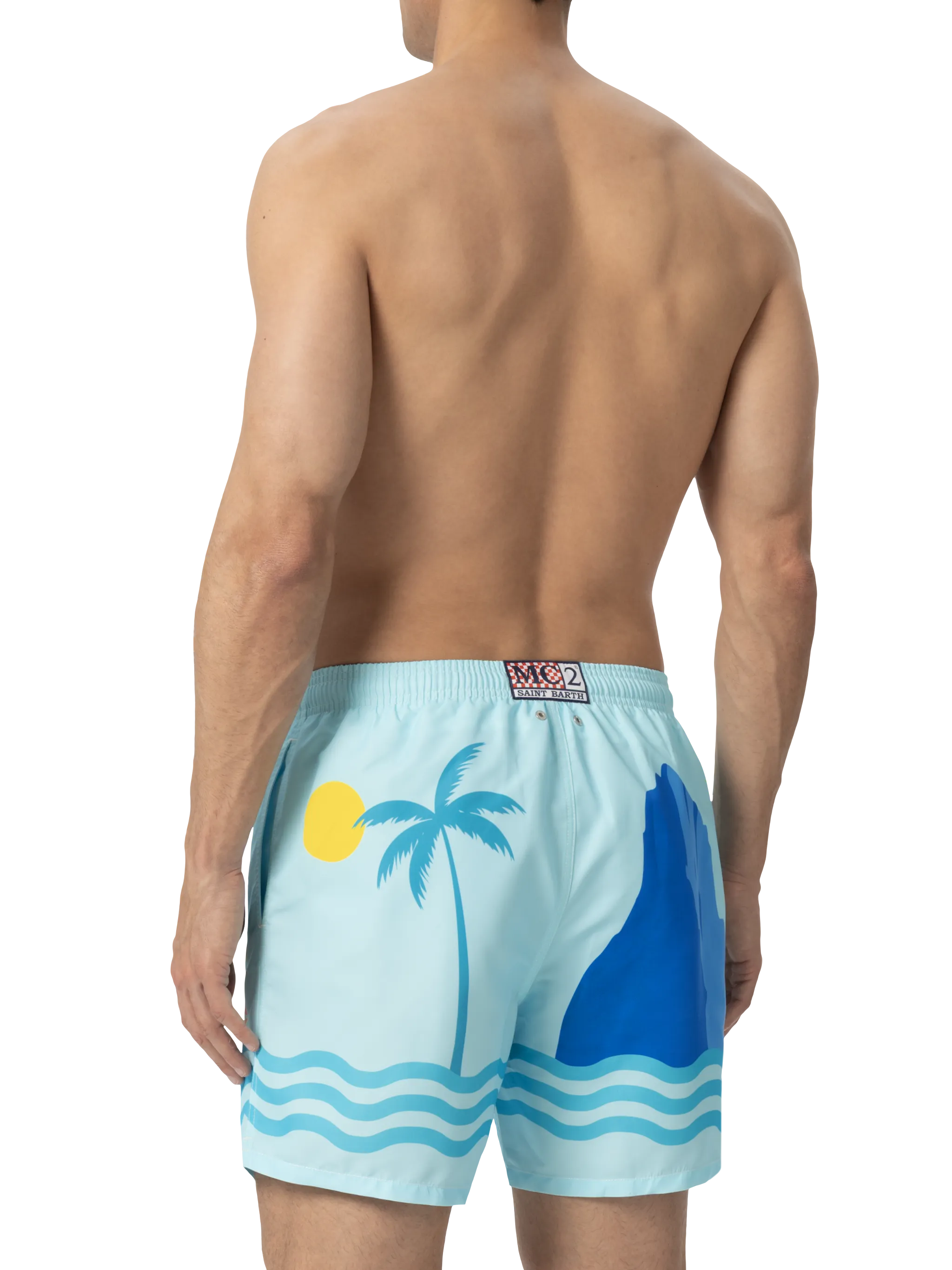 Gustavia midi-badpak met print van een Ibiza-ansichtkaart