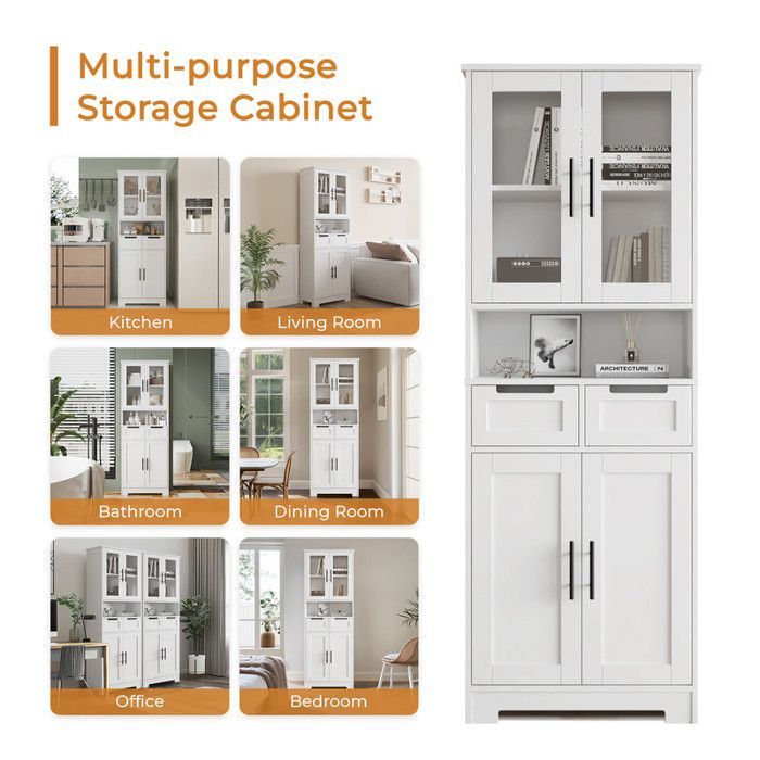Mueble alto de baño con 4 puertas y 2 cajones, ideal para salón y cocina, 60x30x170cm, color blanco.