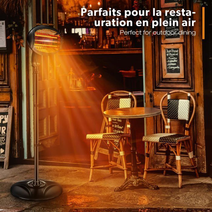 Aquecedor elétrico de chão infravermelho TRESKO® 2000W | Aquecedor radiante elétrico para pátio | Uso interno e externo | 3 níveis de aquecimento