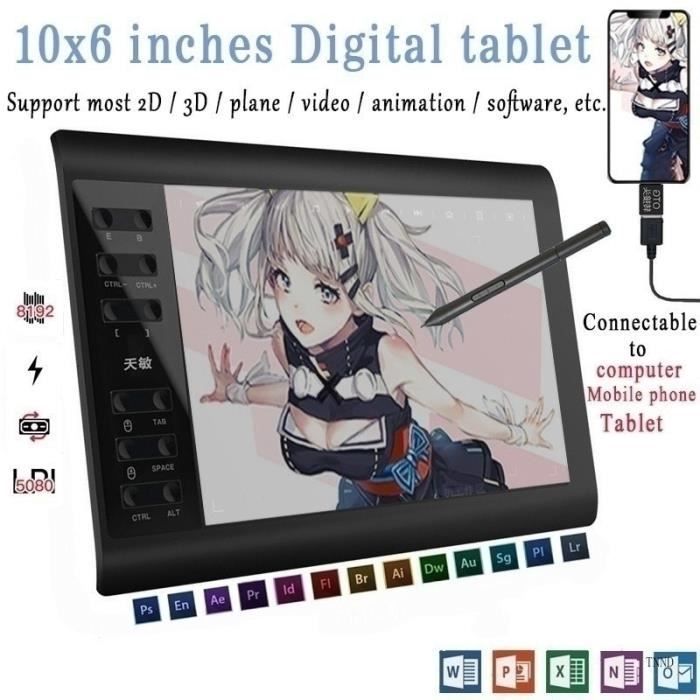 Tablettes Graphiques,G10 Master tablette graphique 10X6 pouces 8192 niveaux tablette de dessin numérique pas besoin de charge stylo