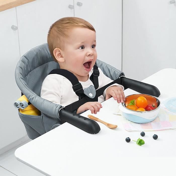 Foldable baby table seat - UISEBRT - Grey booster seat with anti-slip clips and safety belt