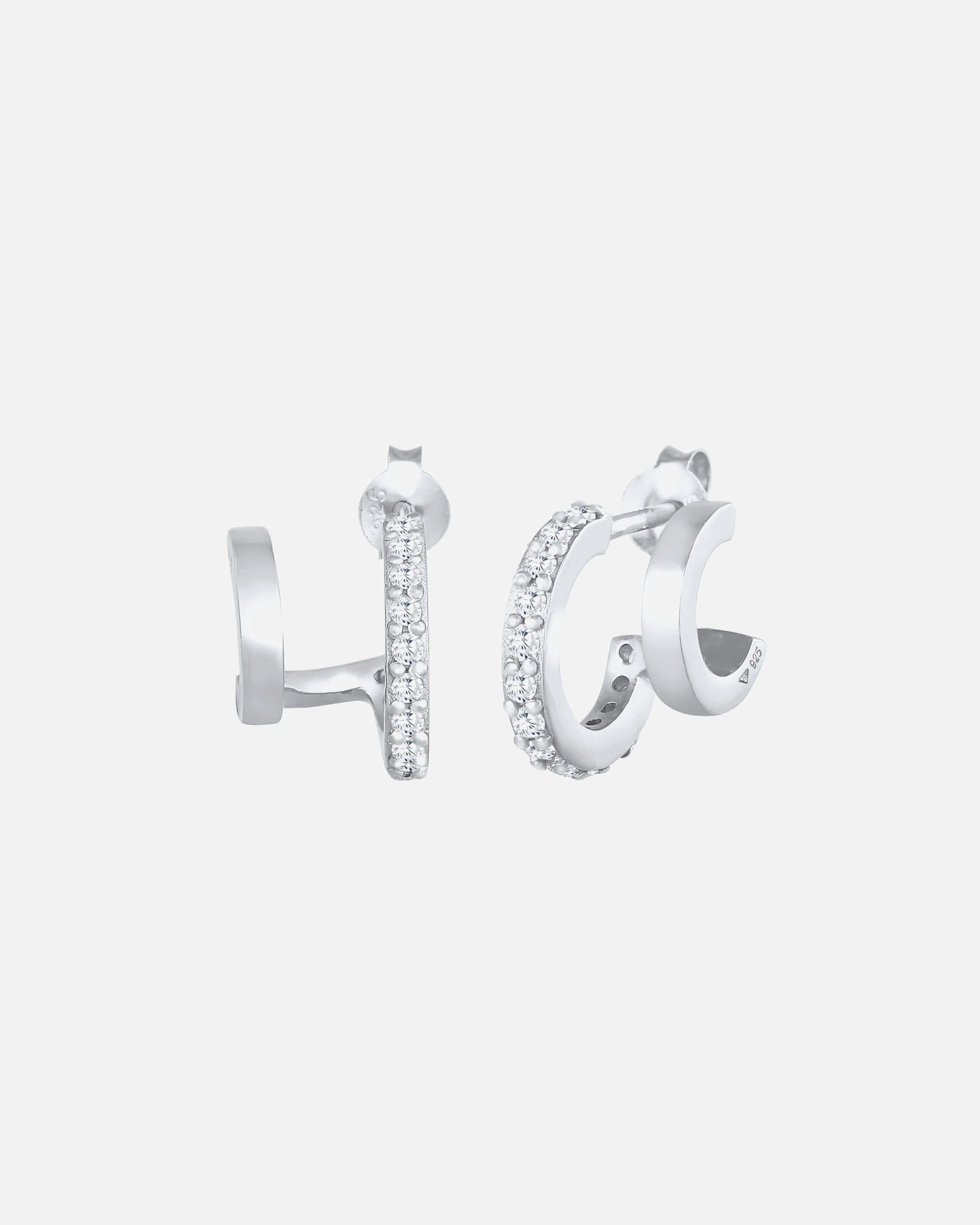 Elli Clous d'oreilles créoles pour dames double tendance avec zircone en argent 925 Sterling