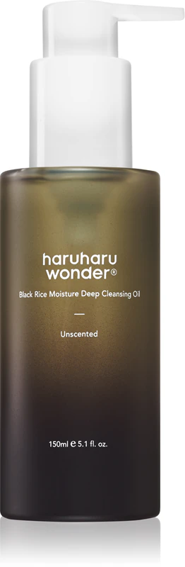 Óleo de limpeza hidratante Haruharu Wonder Black Rice para remoção de maquiagem, ideal para peles sensíveis e alérgicas.