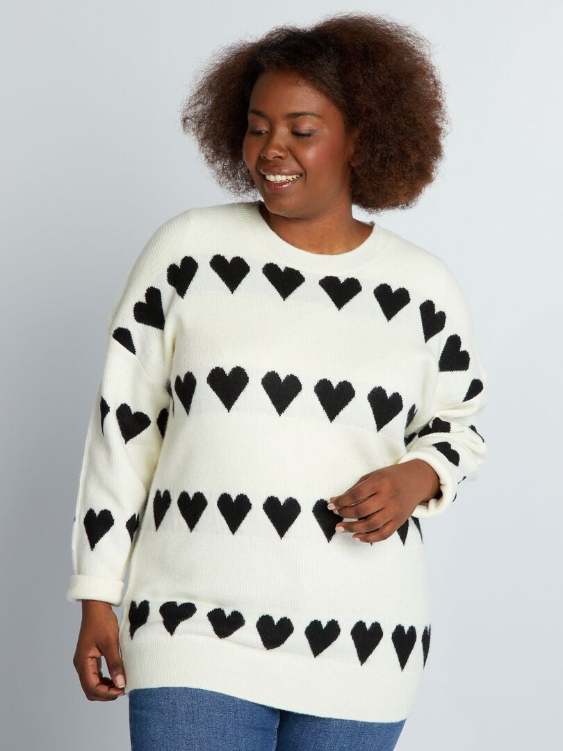Jersey con efecto lana y estampado de corazones - BEIGE