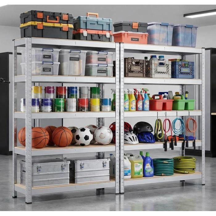Conjunto de 2 Prateleiras de Bancada Reforçadas para Cargas Pesadas 180 x 40 x 90 cm - 5 Prateleiras, 875 kg