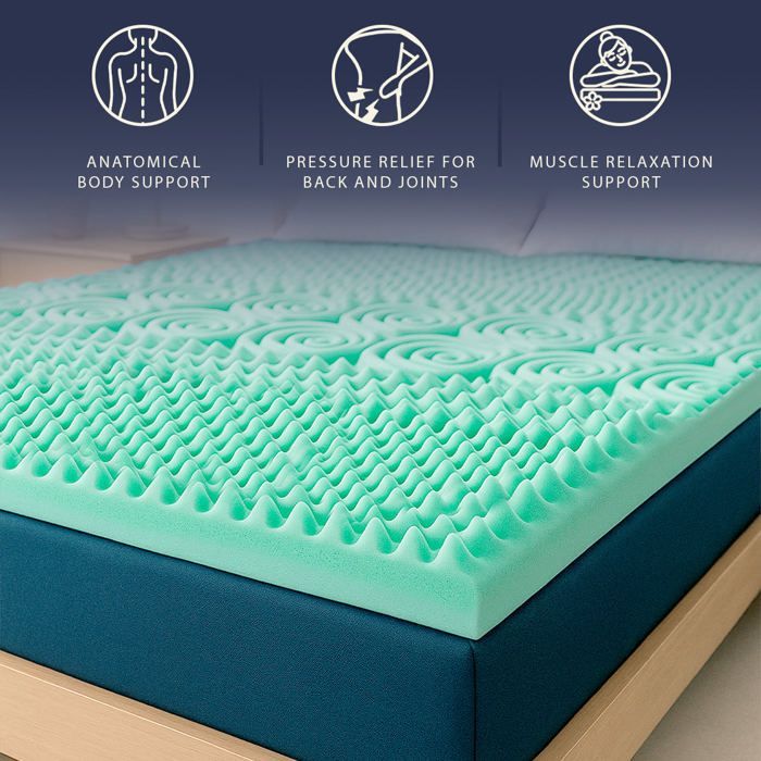 The White Stone Surmatelas 90x190 cm Mémoire de Forme Breeze 9 Zones | 5 cm | Tissu Polar Anti-allergique et Rafraîchissant