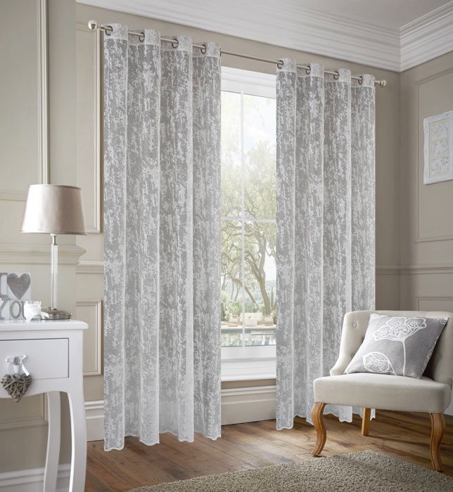 Rideaux - SHANON - Voilage - Blanc - 140 x 240 cm - 8 œillets par panneau