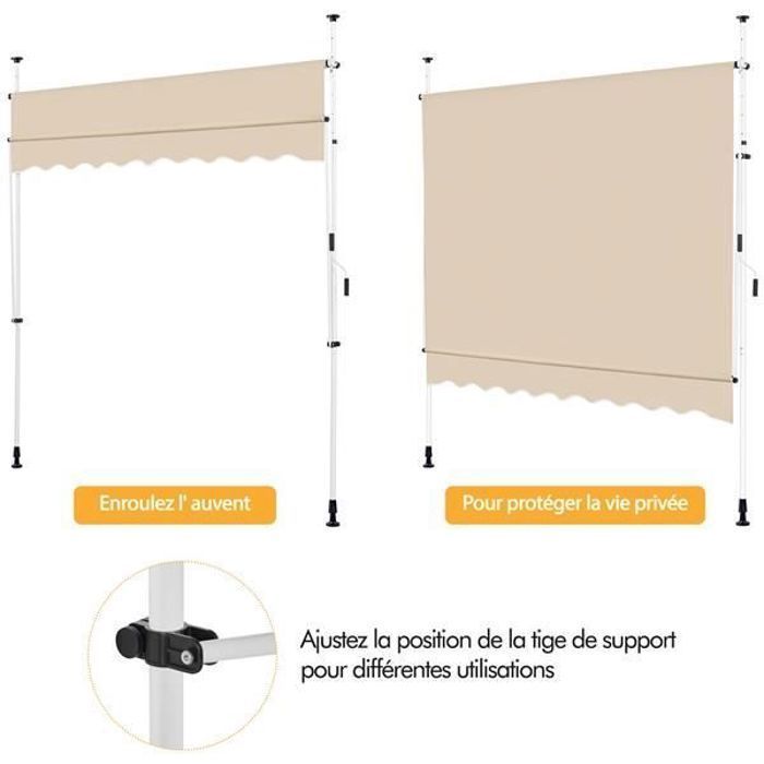 Store Banne Yaheetech Beige 250 x 120 cm - Réglable en Hauteur et Inclinaison - Balcon Terrasse Jardin