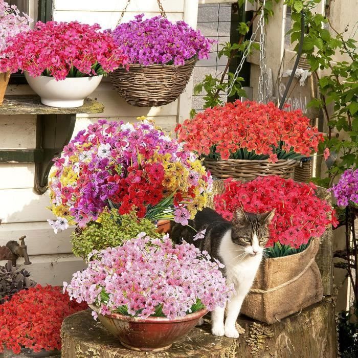 KENLUMO 24 piezas de flores artificiales de plástico, flores artificiales para exteriores, plantas verdes para decoración del hogar, jardín, oficina y balcón.