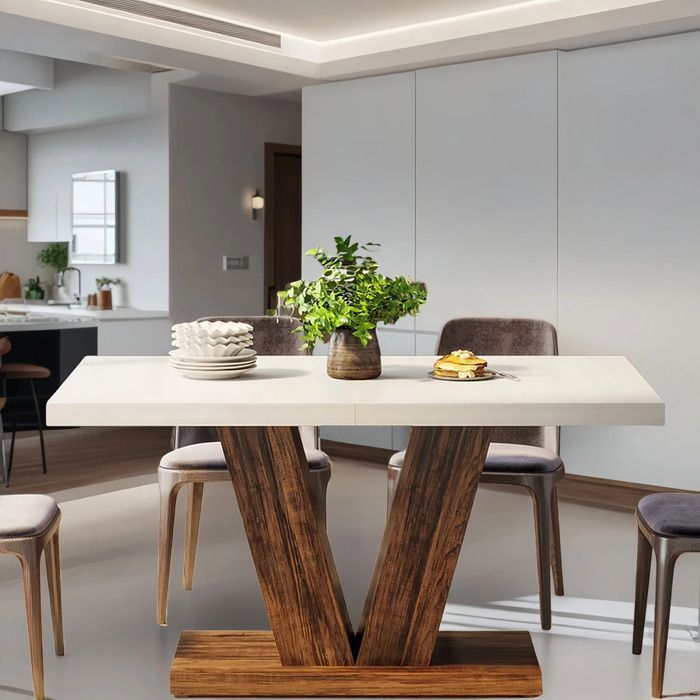 Mesa de comedor - Mesa - 120 x 80 x 75 cm - Patas en forma de V - Para el hogar o restaurante - Marrón